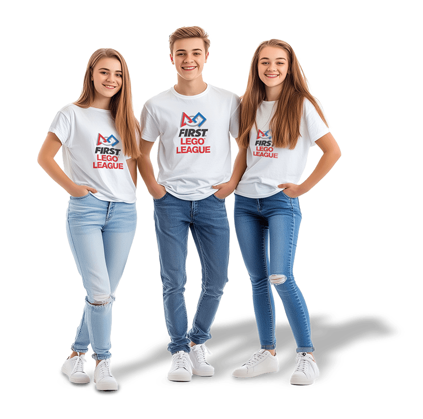 Troje nastolatków w koszulkach FIRST LEGO League